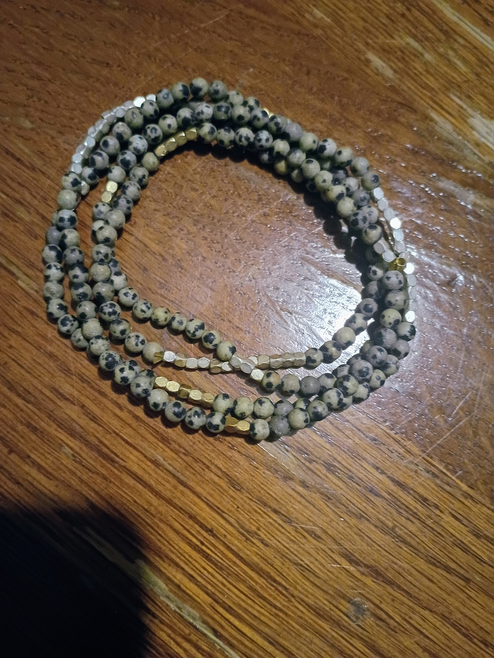 Dalmatian Jasper Beaded Wrap Bracelet with Gold Accent